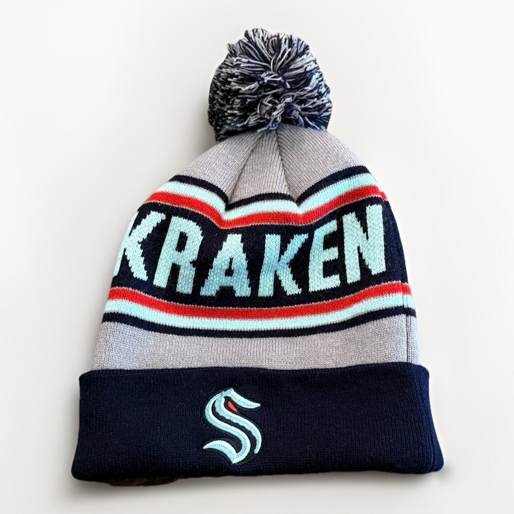 Ice32 Unisex Blue Seattle Kraken NHL Cuffed Knit Pom Beanie Warm Hat One Size